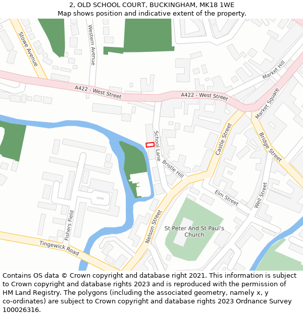 2, OLD SCHOOL COURT, BUCKINGHAM, MK18 1WE: Location map and indicative extent of plot