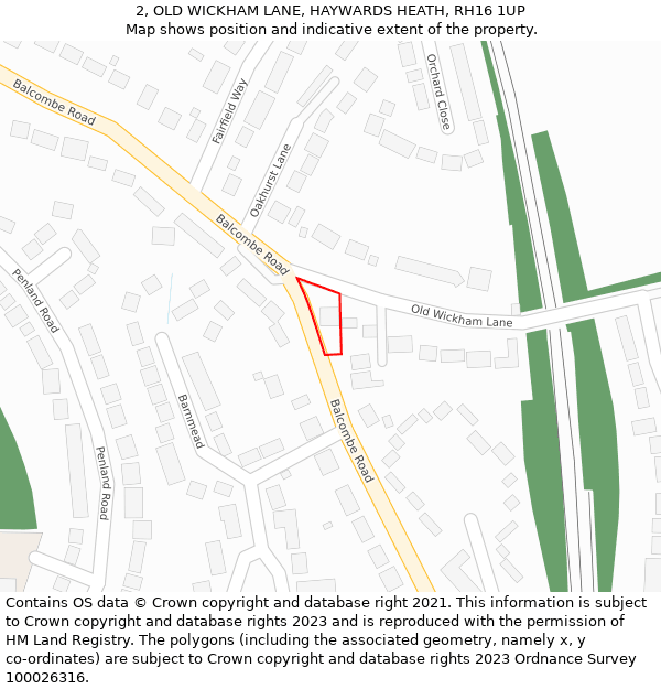 2, OLD WICKHAM LANE, HAYWARDS HEATH, RH16 1UP: Location map and indicative extent of plot