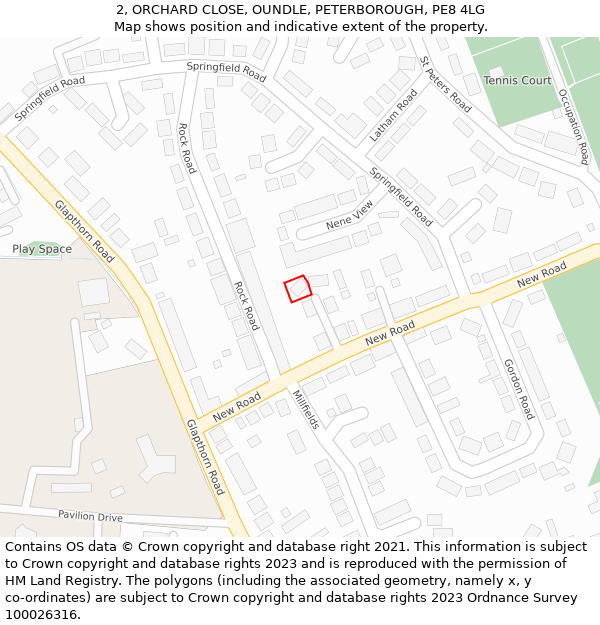 2, ORCHARD CLOSE, OUNDLE, PETERBOROUGH, PE8 4LG: Location map and indicative extent of plot