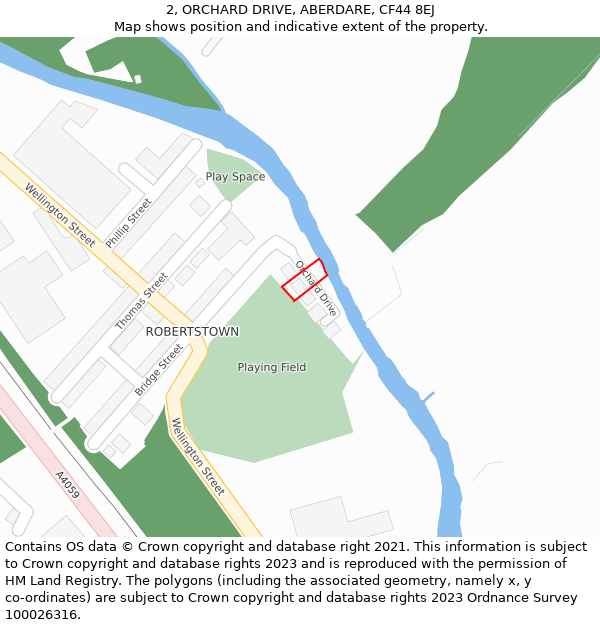 2, ORCHARD DRIVE, ABERDARE, CF44 8EJ: Location map and indicative extent of plot