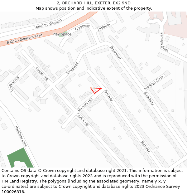 2, ORCHARD HILL, EXETER, EX2 9ND: Location map and indicative extent of plot