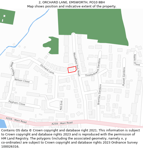 2, ORCHARD LANE, EMSWORTH, PO10 8BH: Location map and indicative extent of plot
