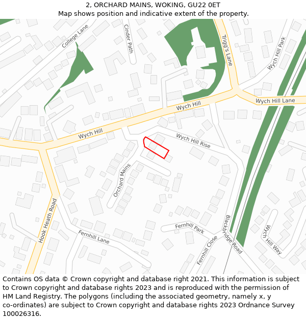 2, ORCHARD MAINS, WOKING, GU22 0ET: Location map and indicative extent of plot