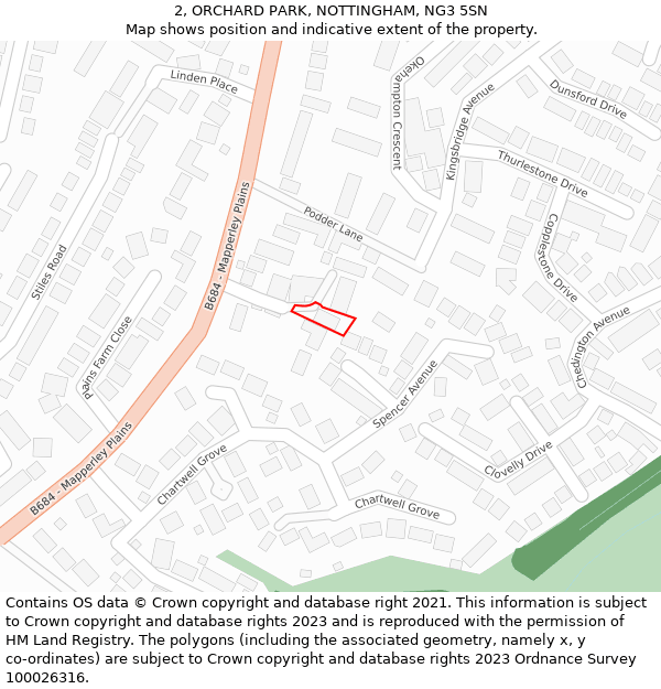 2, ORCHARD PARK, NOTTINGHAM, NG3 5SN: Location map and indicative extent of plot