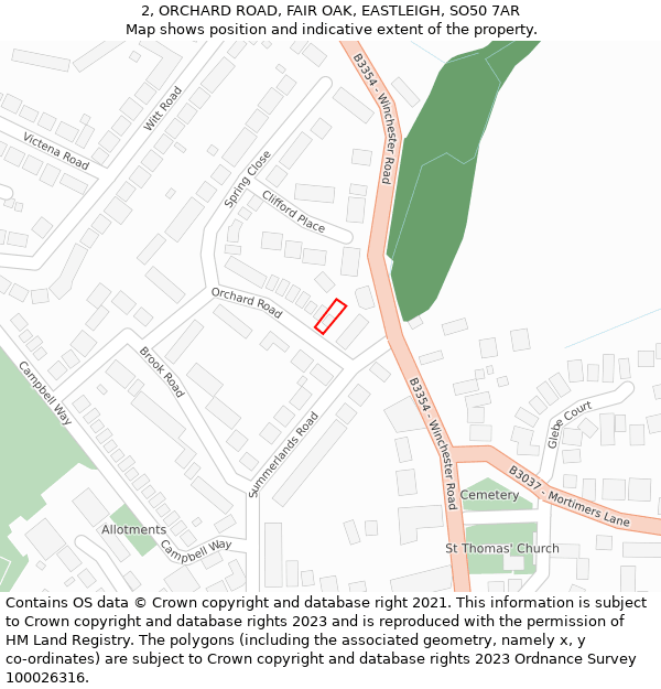 2, ORCHARD ROAD, FAIR OAK, EASTLEIGH, SO50 7AR: Location map and indicative extent of plot