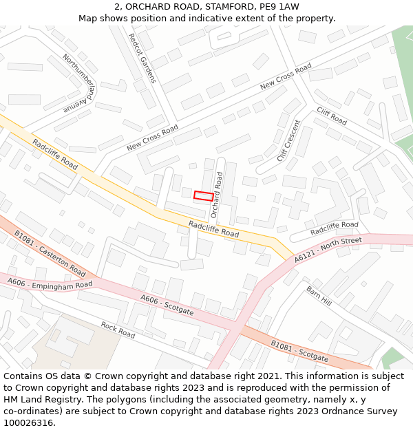 2, ORCHARD ROAD, STAMFORD, PE9 1AW: Location map and indicative extent of plot