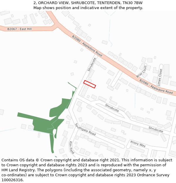 2, ORCHARD VIEW, SHRUBCOTE, TENTERDEN, TN30 7BW: Location map and indicative extent of plot