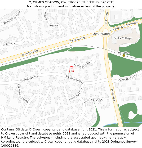 2, ORMES MEADOW, OWLTHORPE, SHEFFIELD, S20 6TE: Location map and indicative extent of plot