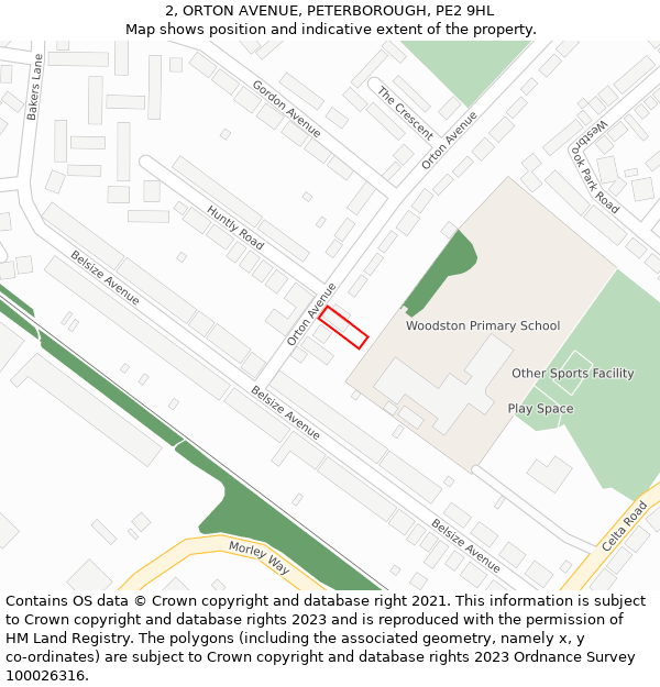 2, ORTON AVENUE, PETERBOROUGH, PE2 9HL: Location map and indicative extent of plot