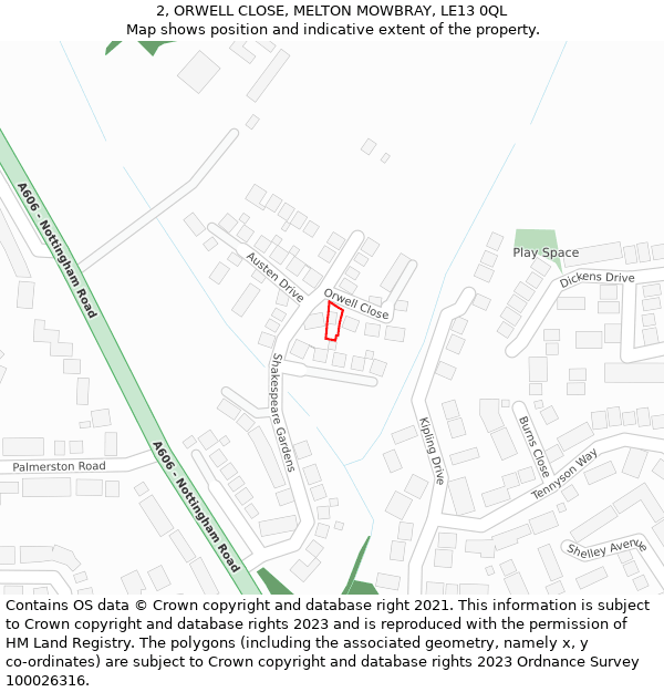 2, ORWELL CLOSE, MELTON MOWBRAY, LE13 0QL: Location map and indicative extent of plot