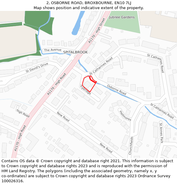 2, OSBORNE ROAD, BROXBOURNE, EN10 7LJ: Location map and indicative extent of plot