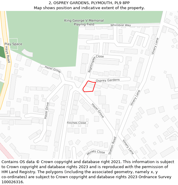 2, OSPREY GARDENS, PLYMOUTH, PL9 8PP: Location map and indicative extent of plot