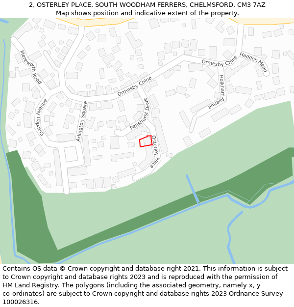 2, OSTERLEY PLACE, SOUTH WOODHAM FERRERS, CHELMSFORD, CM3 7AZ: Location map and indicative extent of plot