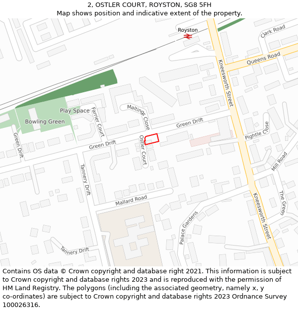 2, OSTLER COURT, ROYSTON, SG8 5FH: Location map and indicative extent of plot