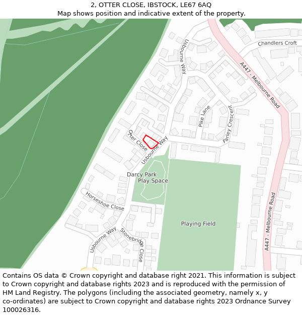 2, OTTER CLOSE, IBSTOCK, LE67 6AQ: Location map and indicative extent of plot