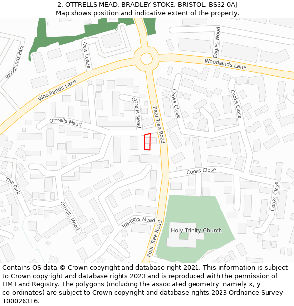 2, OTTRELLS MEAD, BRADLEY STOKE, BRISTOL, BS32 0AJ: Location map and indicative extent of plot