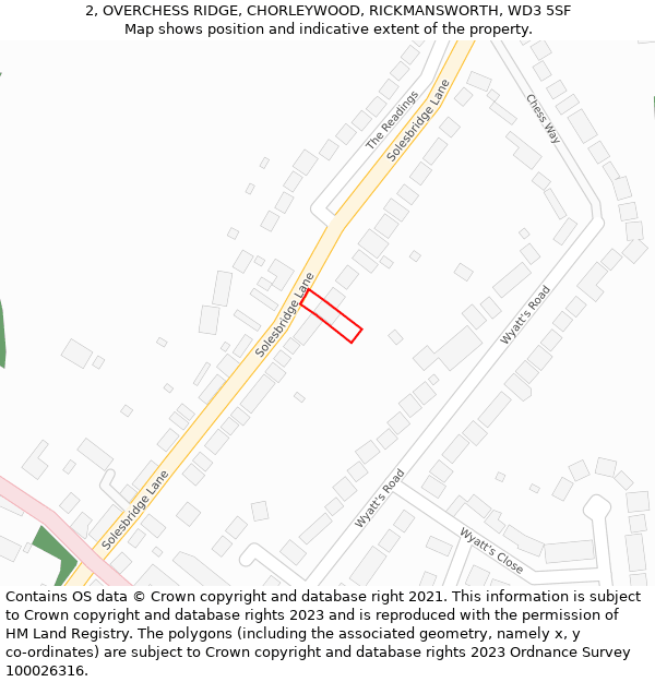 2, OVERCHESS RIDGE, CHORLEYWOOD, RICKMANSWORTH, WD3 5SF: Location map and indicative extent of plot