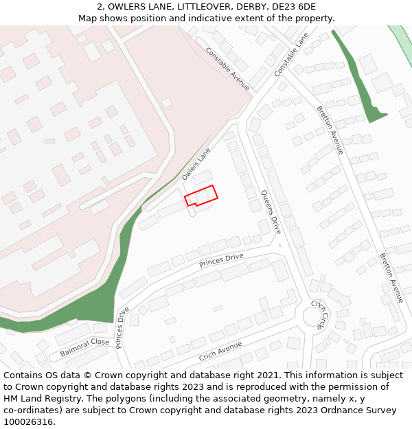 2, OWLERS LANE, LITTLEOVER, DERBY, DE23 6DE: Location map and indicative extent of plot