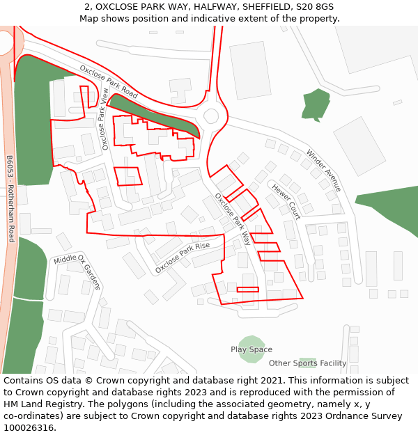 2, OXCLOSE PARK WAY, HALFWAY, SHEFFIELD, S20 8GS: Location map and indicative extent of plot