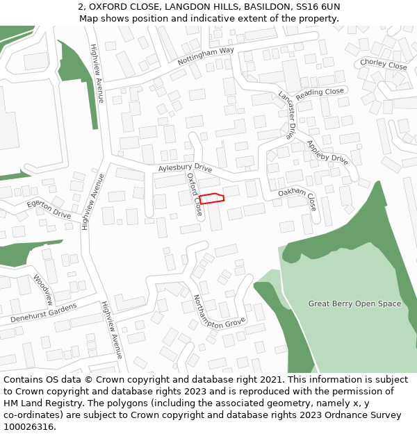 2, OXFORD CLOSE, LANGDON HILLS, BASILDON, SS16 6UN: Location map and indicative extent of plot