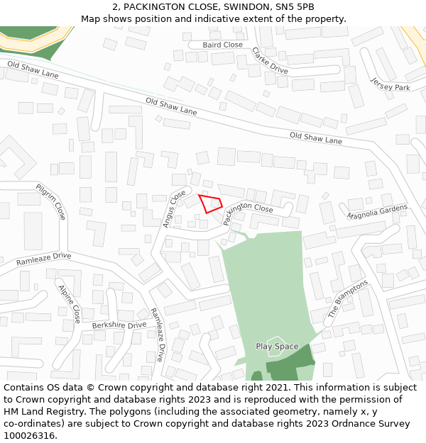 2, PACKINGTON CLOSE, SWINDON, SN5 5PB: Location map and indicative extent of plot