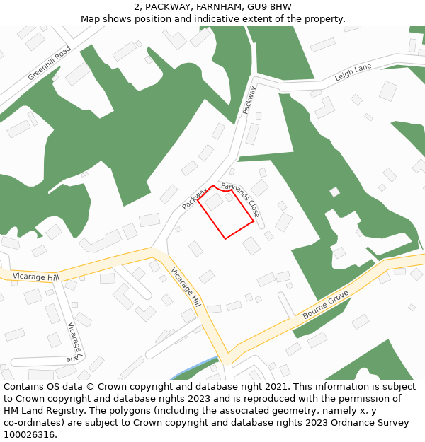 2, PACKWAY, FARNHAM, GU9 8HW: Location map and indicative extent of plot