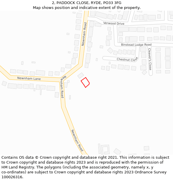 2, PADDOCK CLOSE, RYDE, PO33 3FG: Location map and indicative extent of plot