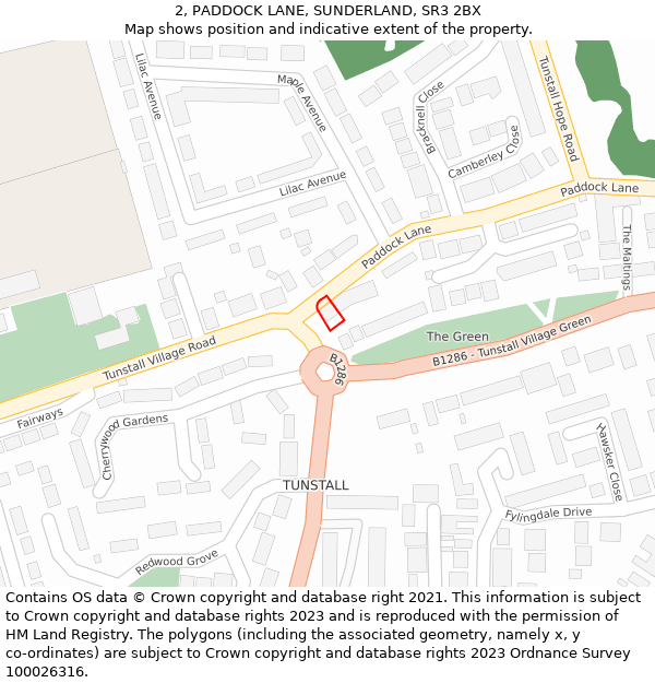 2, PADDOCK LANE, SUNDERLAND, SR3 2BX: Location map and indicative extent of plot