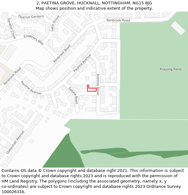 2, PAETINA GROVE, HUCKNALL, NOTTINGHAM, NG15 8JG: Location map and indicative extent of plot