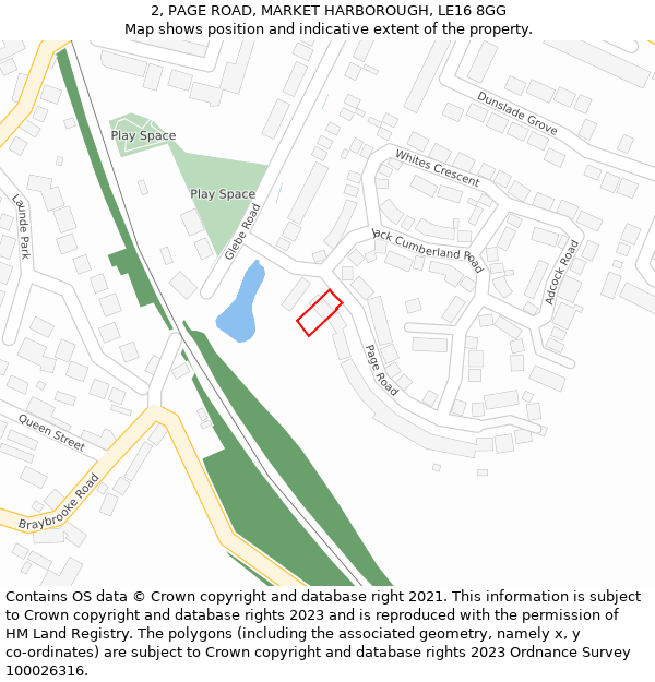 2, PAGE ROAD, MARKET HARBOROUGH, LE16 8GG: Location map and indicative extent of plot