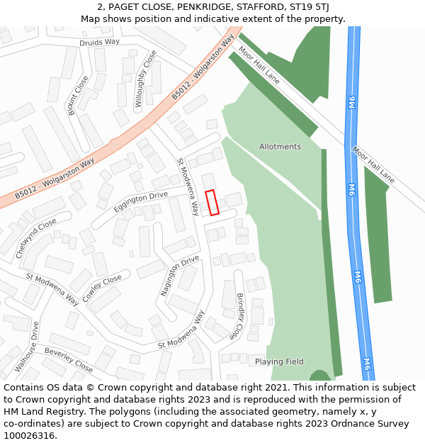 2, PAGET CLOSE, PENKRIDGE, STAFFORD, ST19 5TJ: Location map and indicative extent of plot