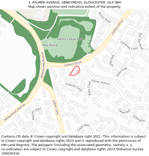 2, PALMER AVENUE, ABBEYMEAD, GLOUCESTER, GL4 5BH: Location map and indicative extent of plot