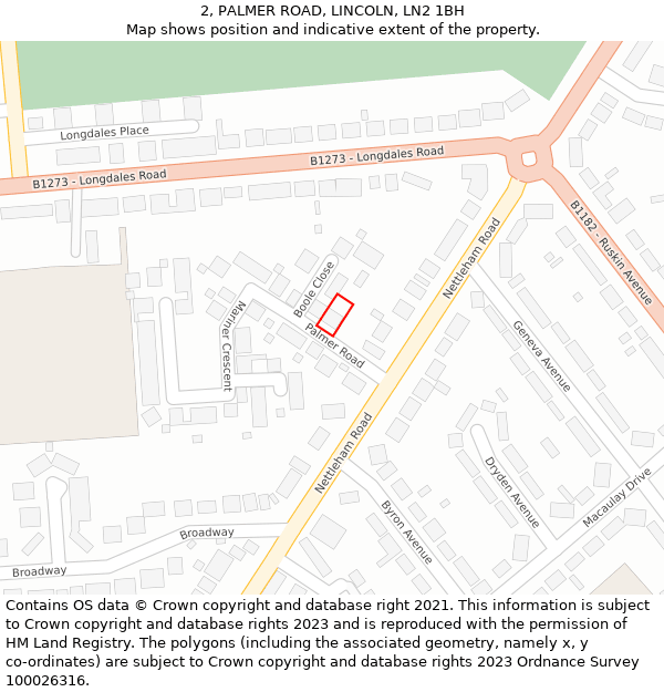 2, PALMER ROAD, LINCOLN, LN2 1BH: Location map and indicative extent of plot