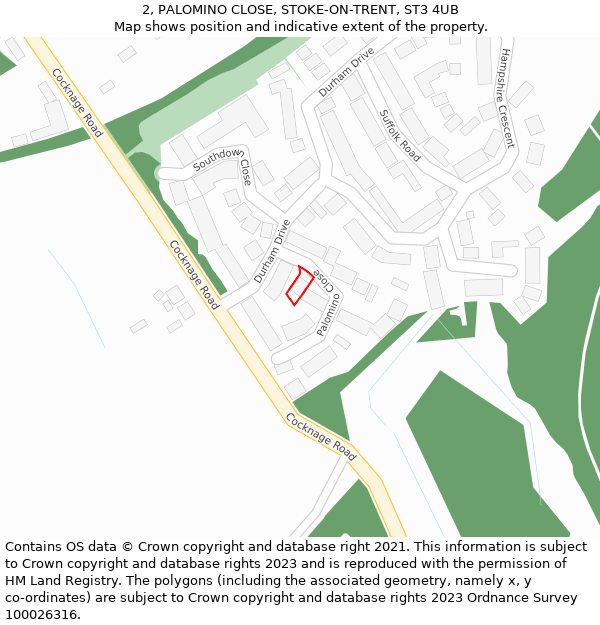 2, PALOMINO CLOSE, STOKE-ON-TRENT, ST3 4UB: Location map and indicative extent of plot