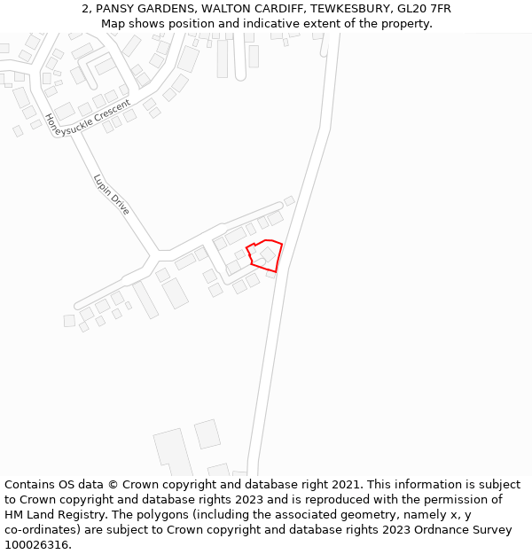 2, PANSY GARDENS, WALTON CARDIFF, TEWKESBURY, GL20 7FR: Location map and indicative extent of plot