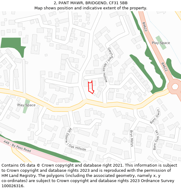 2, PANT MAWR, BRIDGEND, CF31 5BB: Location map and indicative extent of plot