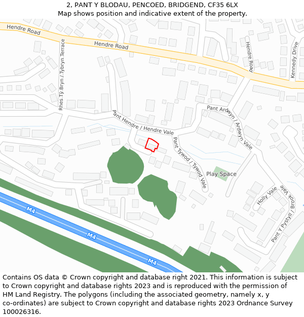 2, PANT Y BLODAU, PENCOED, BRIDGEND, CF35 6LX: Location map and indicative extent of plot