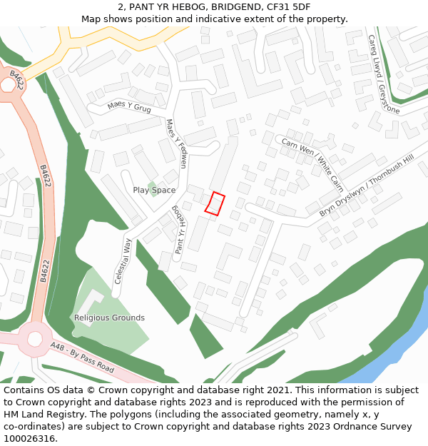 2, PANT YR HEBOG, BRIDGEND, CF31 5DF: Location map and indicative extent of plot