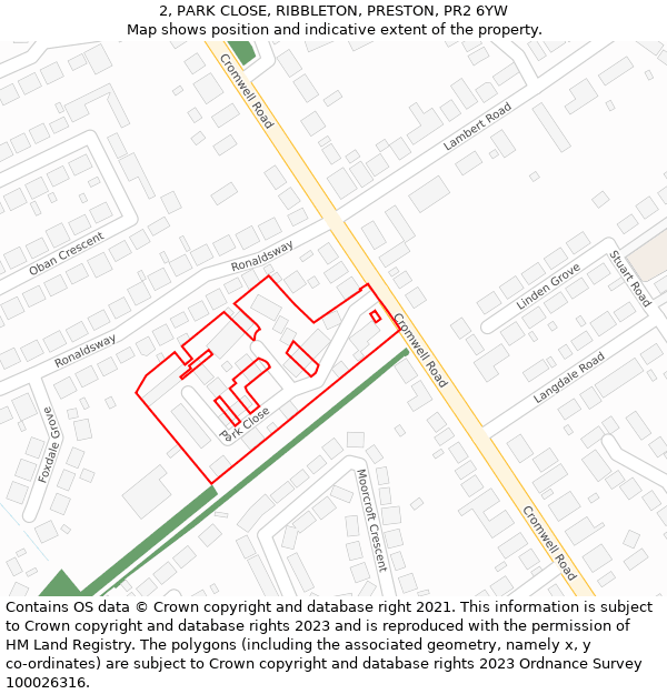 2, PARK CLOSE, RIBBLETON, PRESTON, PR2 6YW: Location map and indicative extent of plot