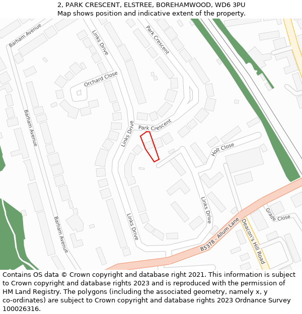 2, PARK CRESCENT, ELSTREE, BOREHAMWOOD, WD6 3PU: Location map and indicative extent of plot