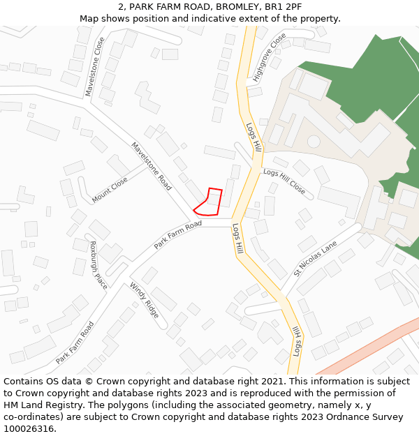 2, PARK FARM ROAD, BROMLEY, BR1 2PF: Location map and indicative extent of plot
