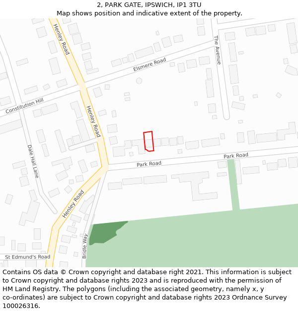 2, PARK GATE, IPSWICH, IP1 3TU: Location map and indicative extent of plot