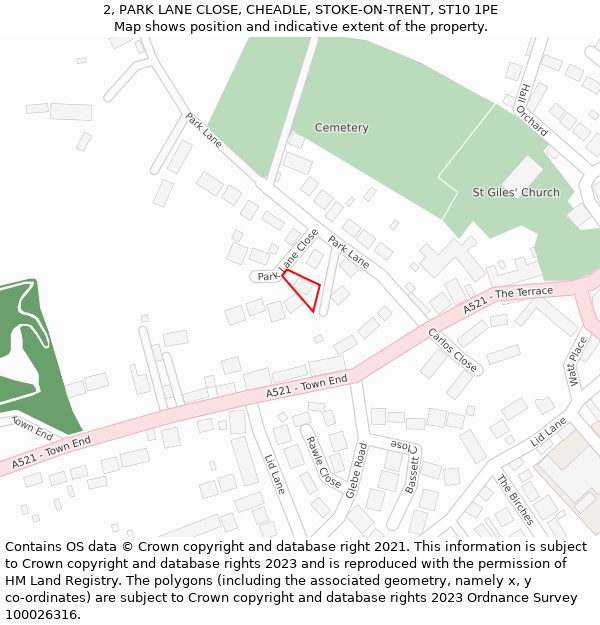 2, PARK LANE CLOSE, CHEADLE, STOKE-ON-TRENT, ST10 1PE: Location map and indicative extent of plot