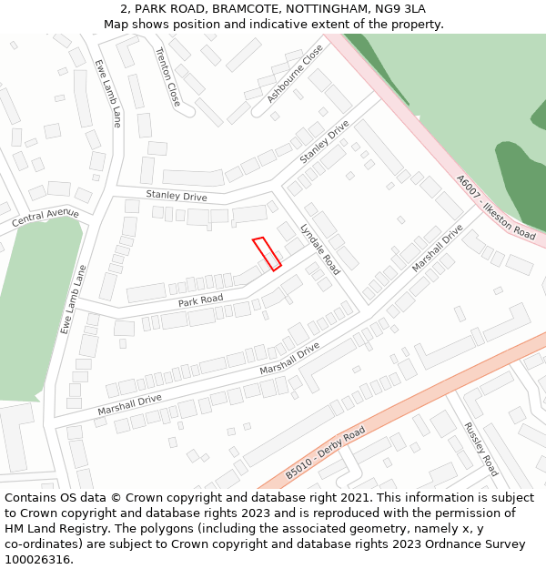 2, PARK ROAD, BRAMCOTE, NOTTINGHAM, NG9 3LA: Location map and indicative extent of plot