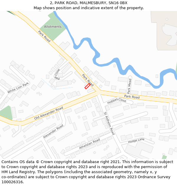 2, PARK ROAD, MALMESBURY, SN16 0BX: Location map and indicative extent of plot