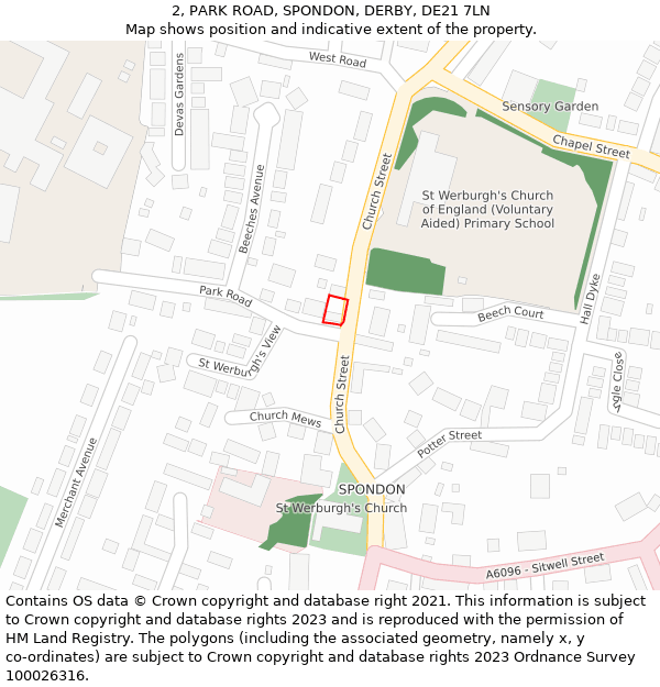 2, PARK ROAD, SPONDON, DERBY, DE21 7LN: Location map and indicative extent of plot