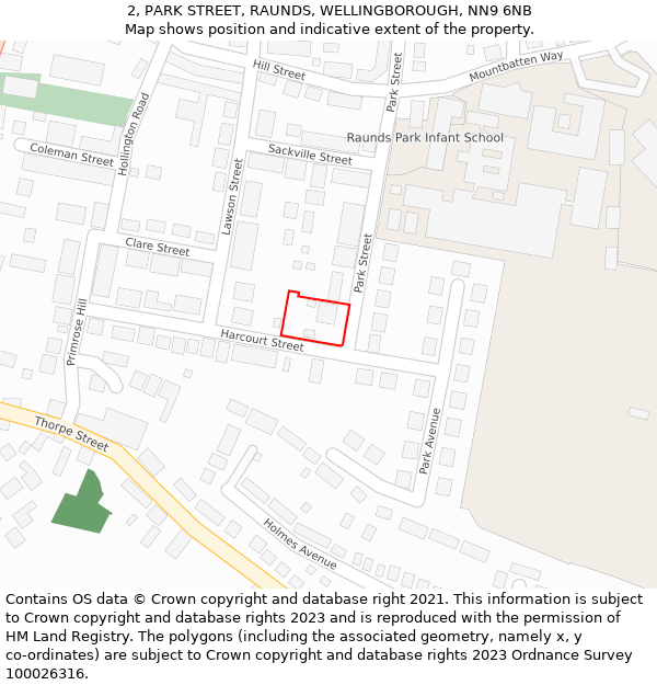 2, PARK STREET, RAUNDS, WELLINGBOROUGH, NN9 6NB: Location map and indicative extent of plot