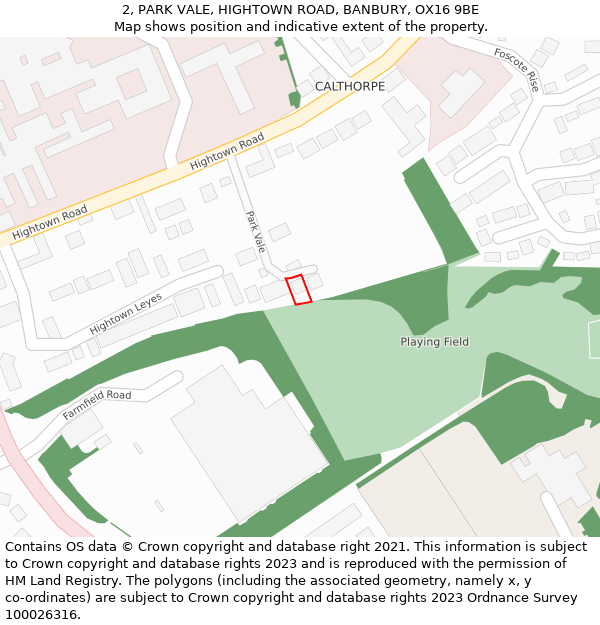 2, PARK VALE, HIGHTOWN ROAD, BANBURY, OX16 9BE: Location map and indicative extent of plot