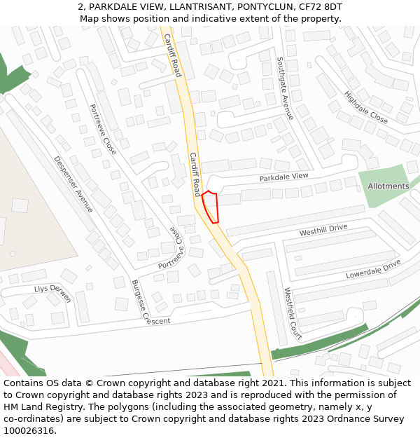 2, PARKDALE VIEW, LLANTRISANT, PONTYCLUN, CF72 8DT: Location map and indicative extent of plot