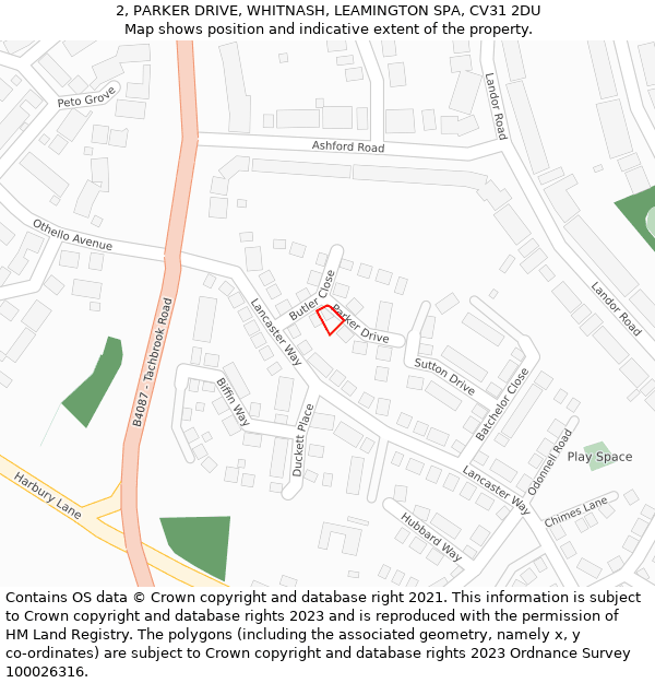 2, PARKER DRIVE, WHITNASH, LEAMINGTON SPA, CV31 2DU: Location map and indicative extent of plot